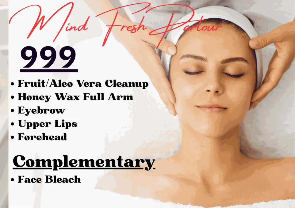 "Beauty parlour offer in Delhi – facial cleanup, honey wax full arm, eyebrow, upper lips, forehead services with complimentary face bleach at Mind Fresh Parlour"